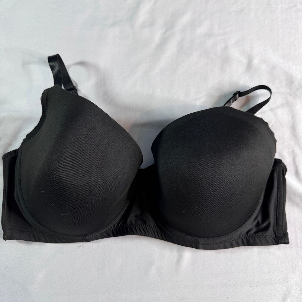 Women's 44D Black Underwire T-Shirt Bra Lightly Padded Full Coverage Smooth Cups